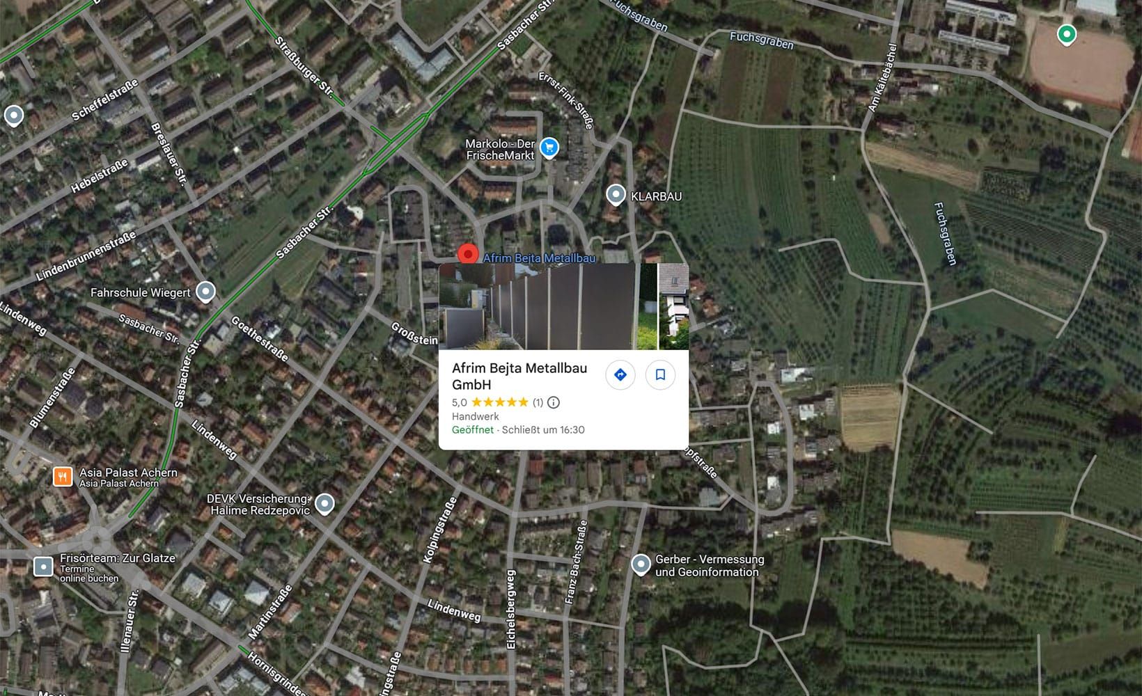Anfahrtsbeschreibung zur Afrim Bejta Metallbau GmbH aus Achern